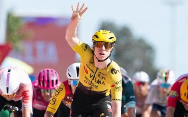 Brennan festeja su cuarta victoria de etapa en la Vuelta.