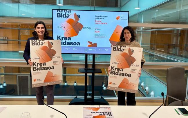 Nuria Alzaga y Estitxu Urtizberea, presidenta y vicepresidenta, respectivamente, de Bidasoa Activa, han presentado esta mañana la nueva edición de Krea Bidasoa.