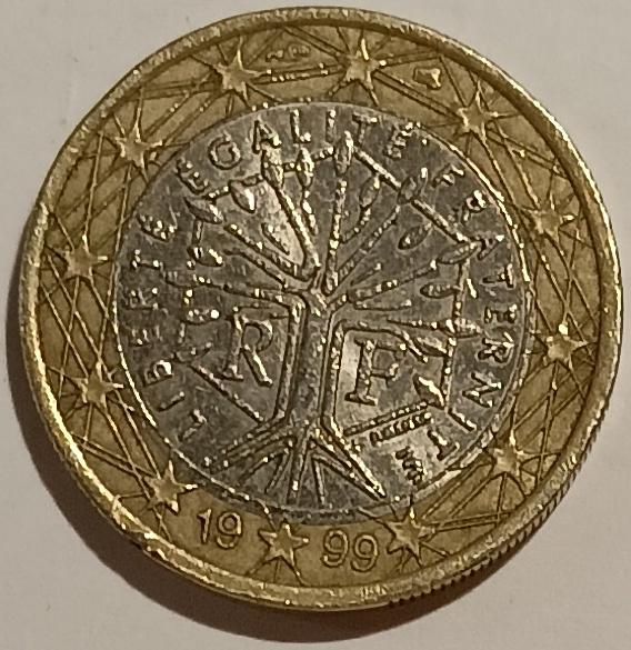 Moneda francesa de 1 euro de 1999.