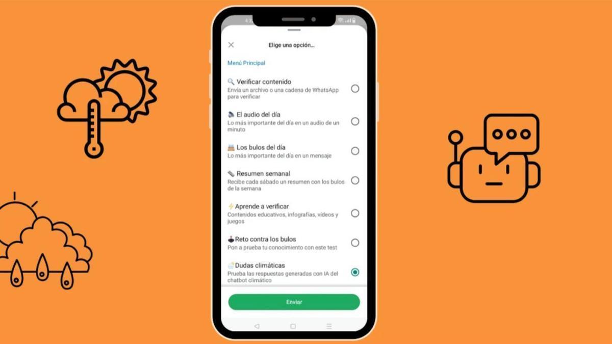 El nuevo chatbot de Maldita.es permite resolver dudas dudas sobre temas climáticos.