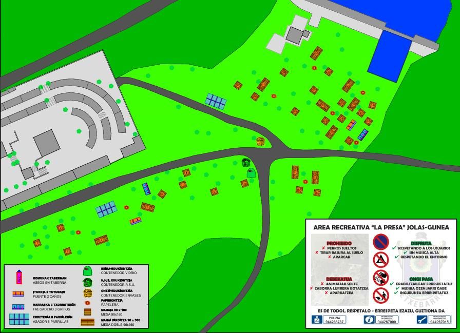 Distribución de merenderos en la zona recreativa de La Presa, en Etxebarri