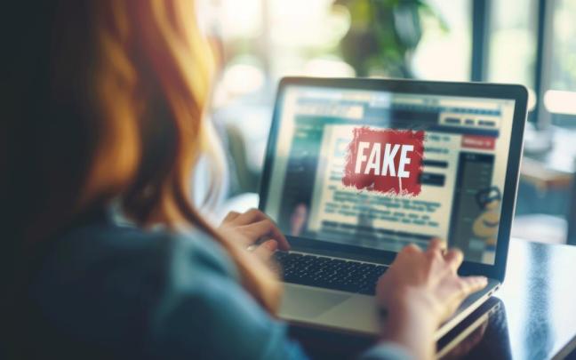 Una mujer consulta noticias que resultan ser falsas.