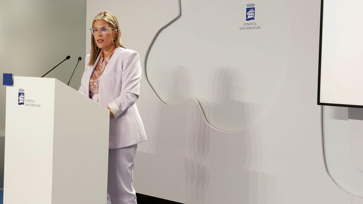 La concejala de EH Bildu Olaia Duarte en su comparecencia de este jueves