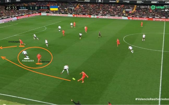 Una captura de pantalla correspondiente al partido de este sábado en Mestalla.