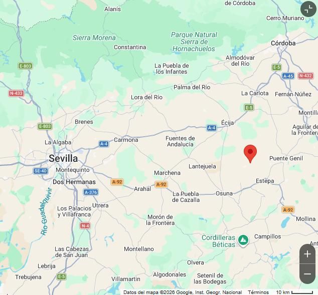 La localidad está a apenas 100 kilómetros de Sevilla y 85 de Córdoba.