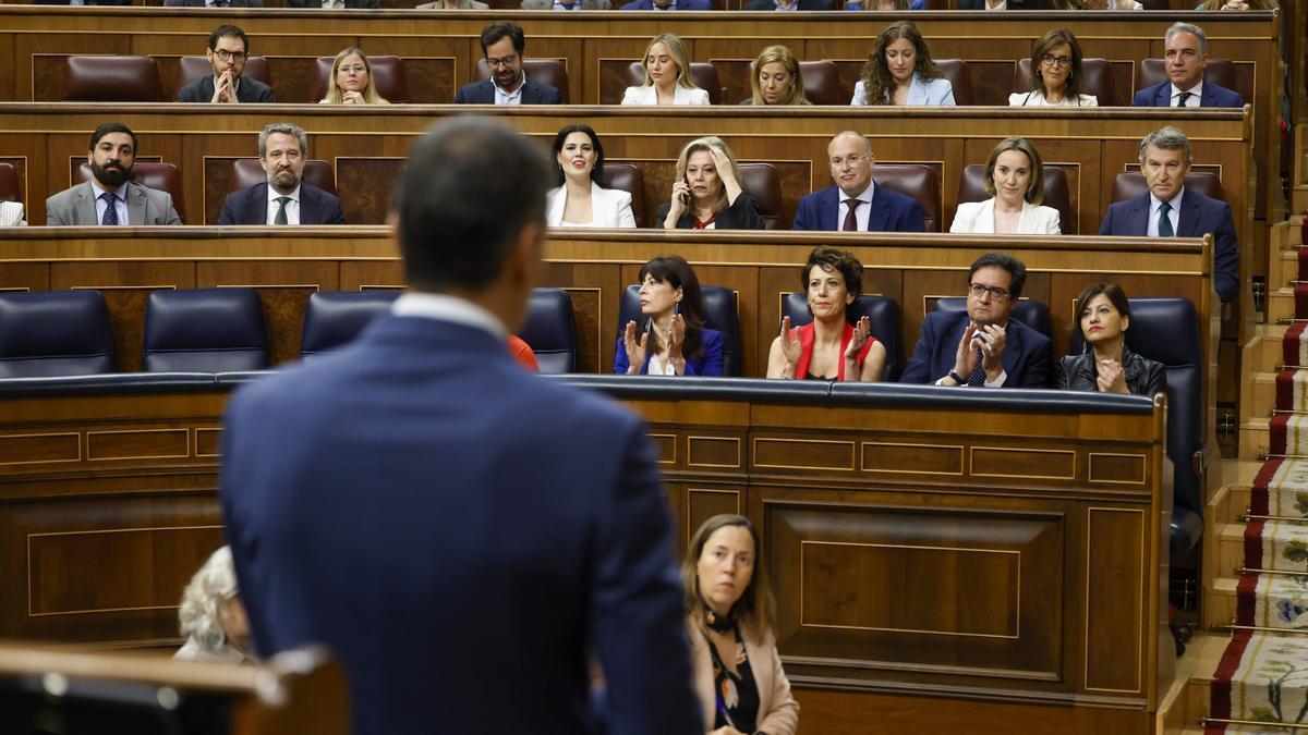 Sánchez se dirige a Feijóo en el Congreso.