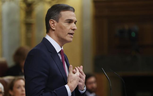 Pedro Sánchez durante su discurso en el pleno de debate de investidura en el Congreso.