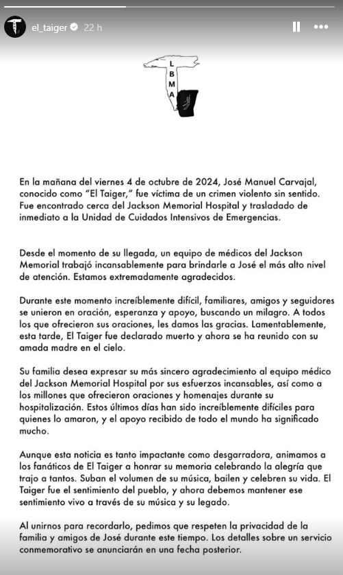 El comunicado hecho público en redes sociales.