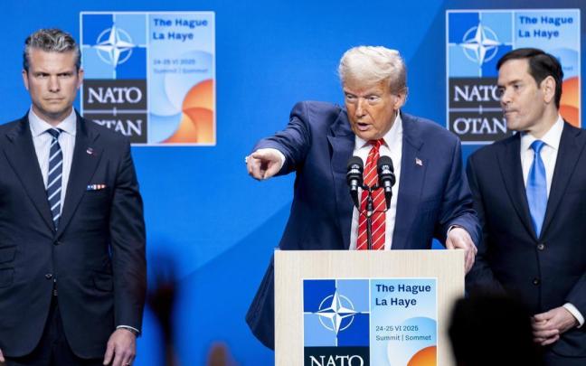 Donald Trump en la rueda de prensa posterior a la cumbre de la OTAN. / EFE Donald Trump en la rueda de prensa posterior a la cumbre de la OTAN.