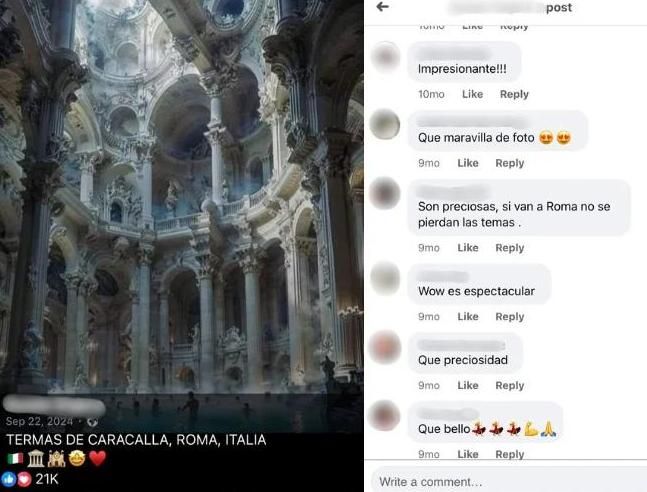 Imagen falsa de las Termas de Caracalla, creada con IA.