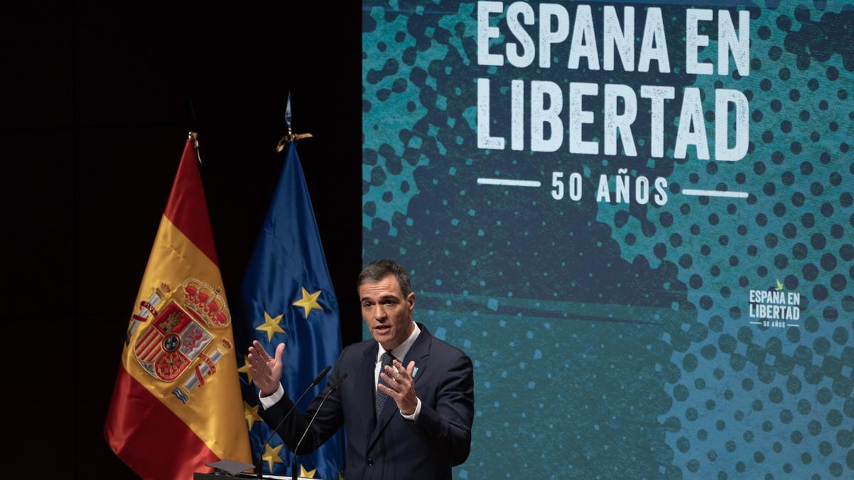 Pedro Sánchez, en la presentación de la iniciativa por los 50 años de la muerte de Franco.