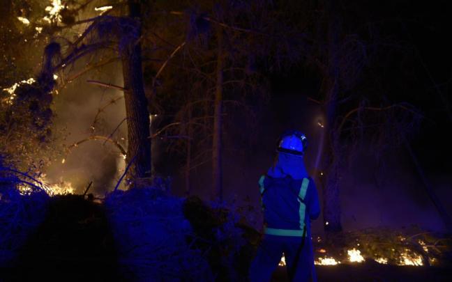 Bomberos forestales tratan de extinguir el fuego