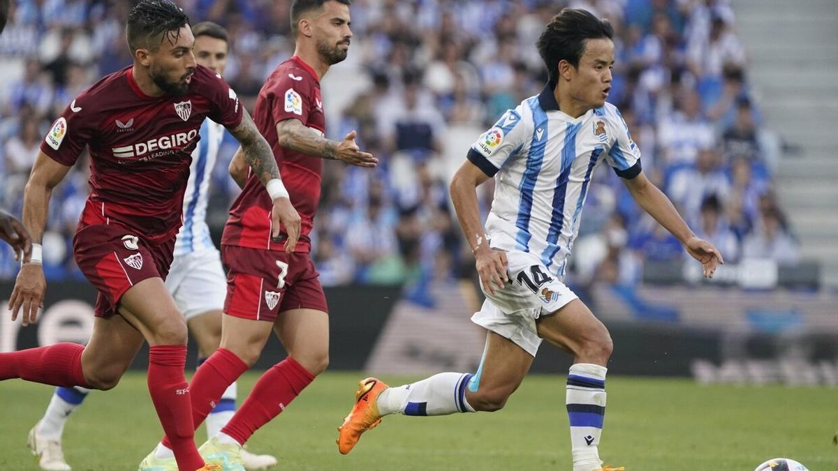 Kubo, durante el Real-Sevilla de la pasada temporada, en la última jornada de Liga. / RUBEN PLAZA