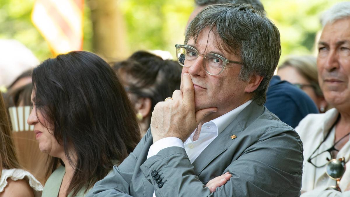 El expresident de la Generalitat y líder moral de Junts, Carles Puigdemont, en un acto político reciente de su partido. Foto: Efe