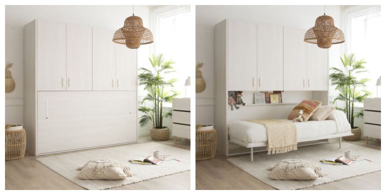 Este mueble comparte un espacio para la cama con otro para guardar objetos.