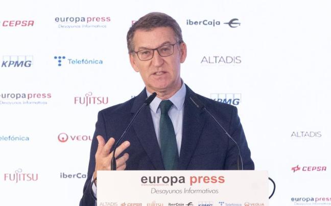 El líder del PP, Alberto Núñez Feijóo, durante un acto este jueves. El líder del PP, Alberto Núñez Feijóo, durante un acto este jueves.