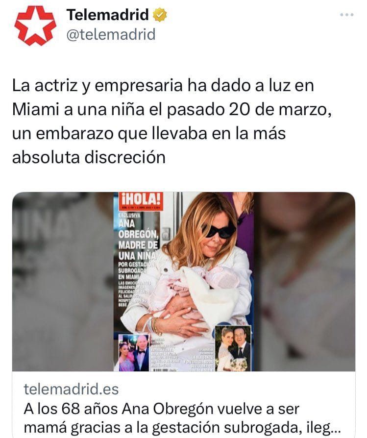 El tuit que ha publicado Telemadrid.