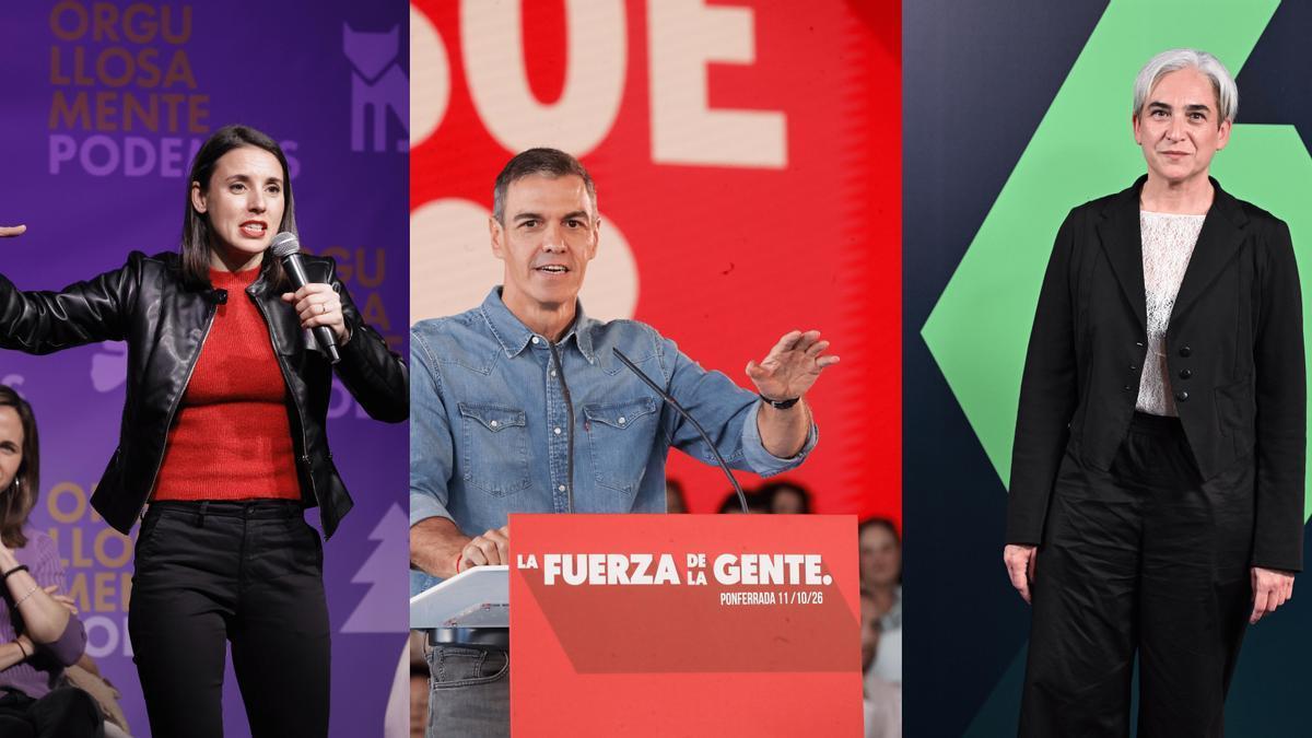 Irene Montero, Pedro Sánchez y Ada Colau.