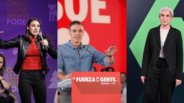 Irene Montero, Pedro Sánchez y Ada Colau.