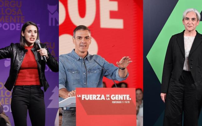 Irene Montero, Pedro Sánchez y Ada Colau.