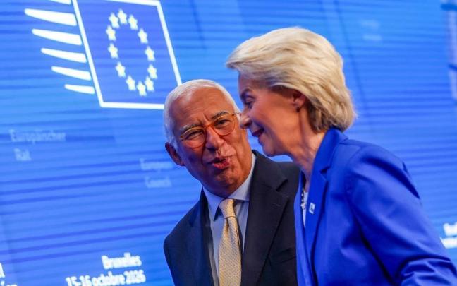 Ursula von der Leyen y Antonio Costa durante la rueda de prensa al cierre de la cumbre europea en Bruselas.