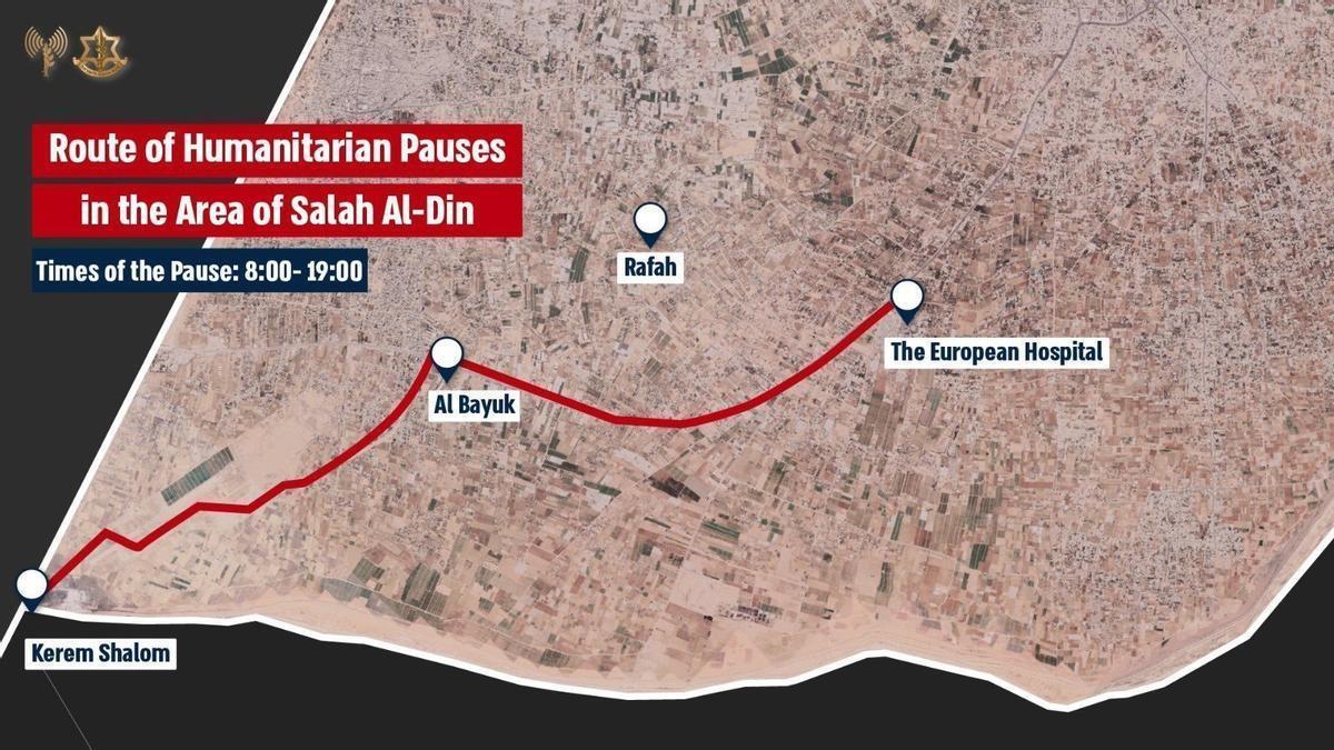 Ruta de las "pausas humanitarias" diarias israelíes.