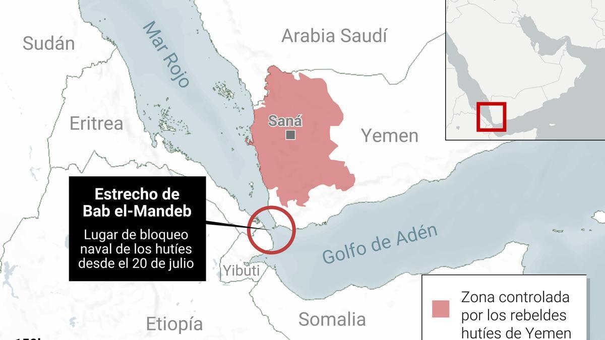 Mapa con situación del conflicto en el Mar Rojo.