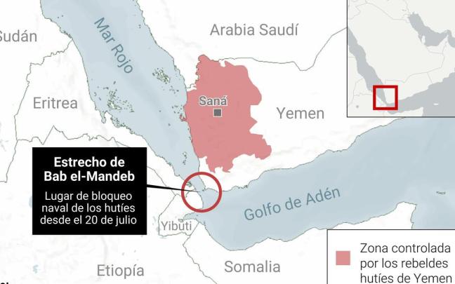 Mapa con situación del conflicto en el Mar Rojo.