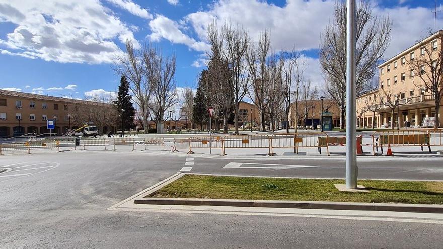 Aspecto de la plaza del Padre Lasa de Tudela con las obras a punto de terminar