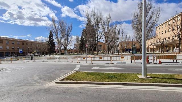 Aspecto de la plaza del Padre Lasa de Tudela con las obras a punto de terminar Aspecto de la plaza del Padre Lasa de Tudela con las obras a punto de terminar