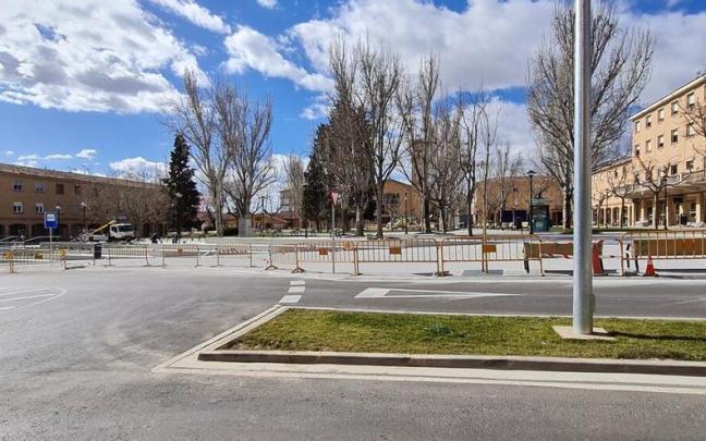 Aspecto de la plaza del Padre Lasa de Tudela con las obras a punto de terminar