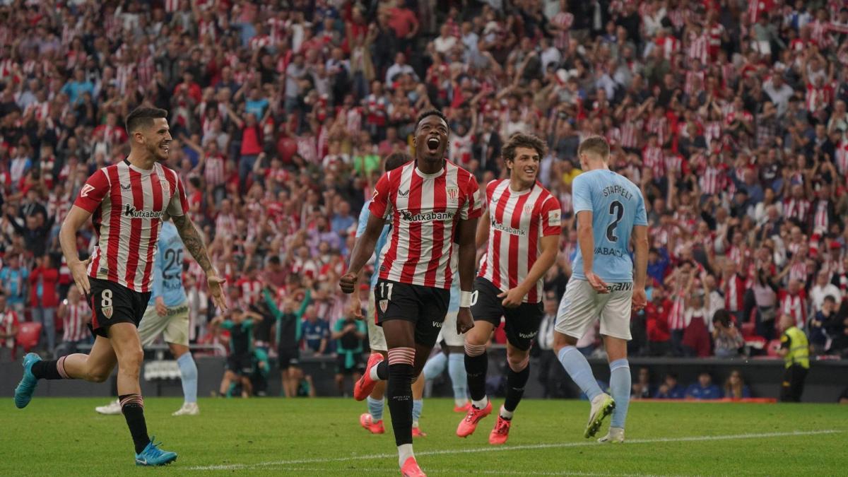 Álvaro Djaló celebrando ante el Celta su primer gol con el Athletic