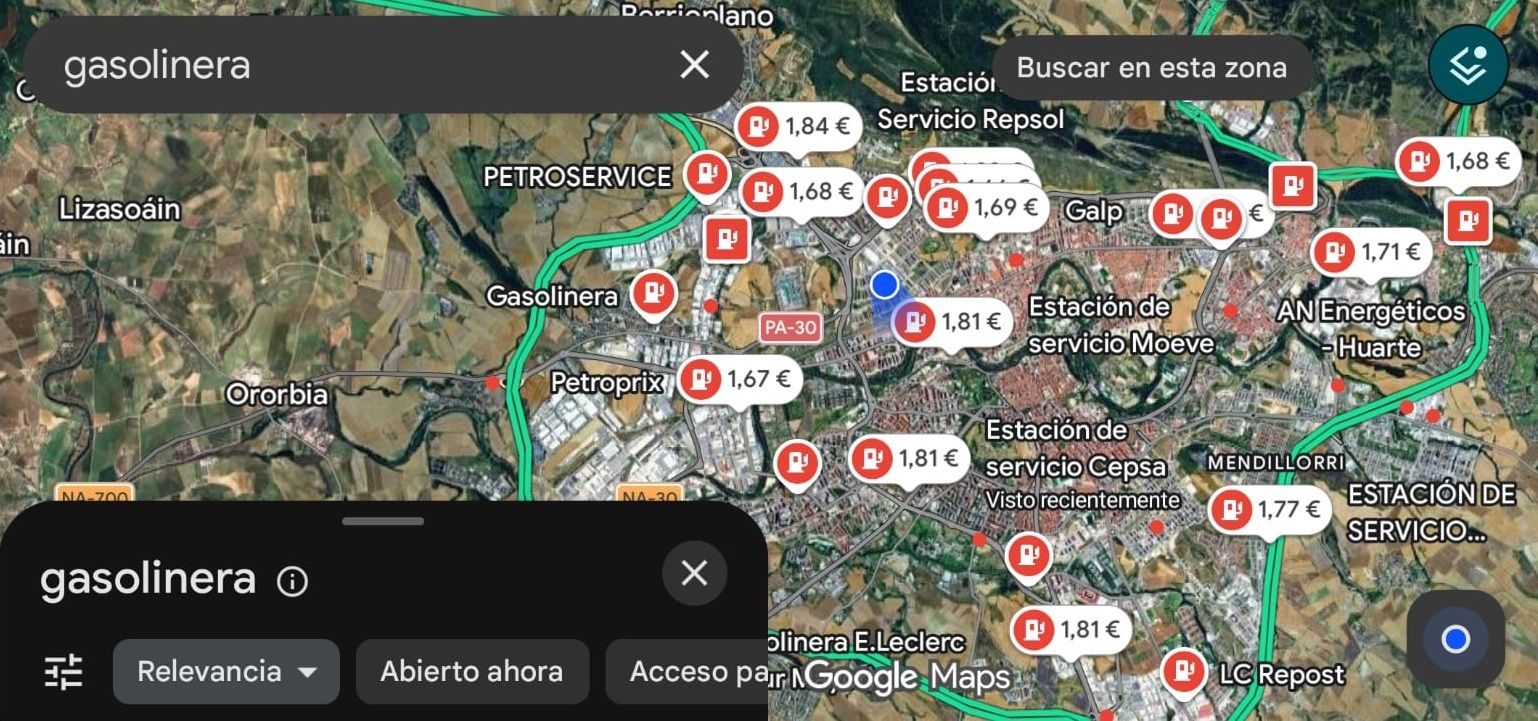 Un mapa con la ubicación de las gasolineras y su precio.