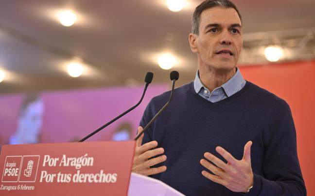 Sánchez, durante el cierre de campaña en las elecciones de Aragón.
