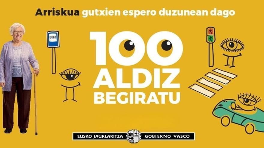 Cartel del programa de sensibilización vial 'El riesgo está donde menos te los esperas. Anda con 100 ojos'