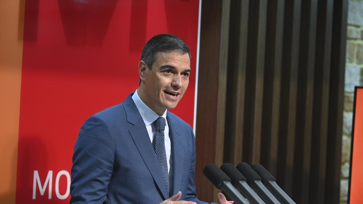 Pedro Sánchez durante la comparecencia que ha puesto punto y final a su visita oficial a China.