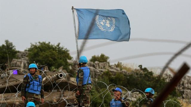 Foto de archivo de soldados de la ONU en la frontera de Israel.