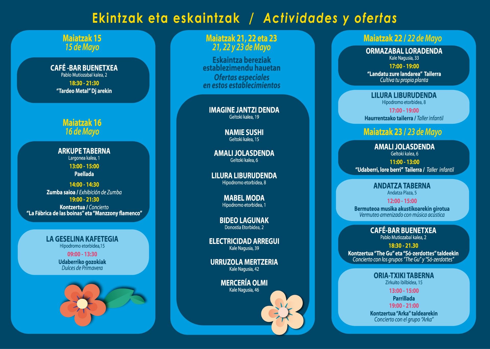 Cartel con las actividades de Udaberriko Festa.