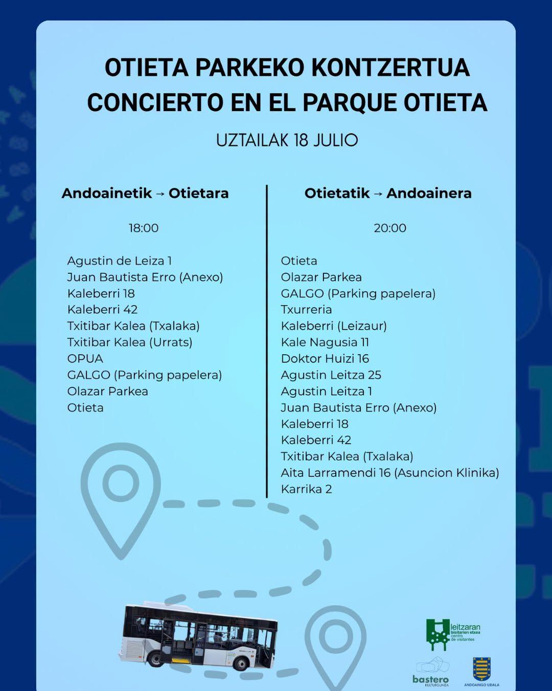 Cartel con las paradas que efectuará el autobús.
