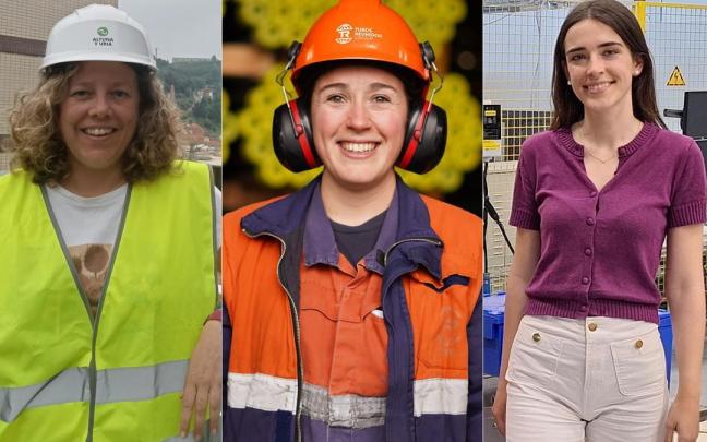 De izquierda a derecha: Marisa Iglesias, jefa de Obra en Altuna y Uria; Abigail Palacio trabaja en Tubos Reunidos desde hace nueve años; Ane Sainz de la Maza trabaja en Tecnalia. / NTM De izquierda a derecha: Marisa Iglesias, jefa de Obra en Altuna y Uria; Abigail Palacio trabaja en Tubos Reunidos desde hace nueve años; Ane Sainz de la Maza trabaja en Tecnalia.