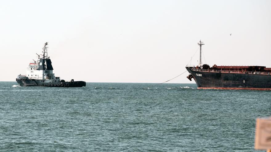 Dos cargueros civiles atracan en el puerto ucraniano de Chornomorsk, en el mar Negro.