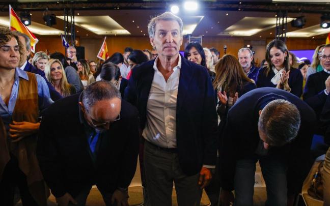 Feijóo, durante un acto de precampaña del PP, en el Palau de Congressos de Catalunya.