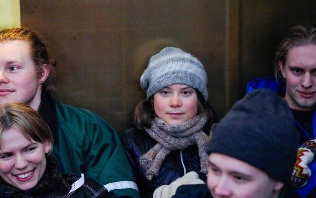 Greta Thunberg durante la protesta.