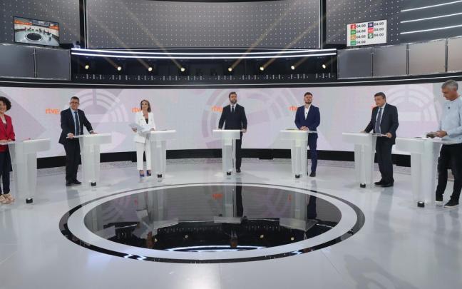 l minuto de oro se produjo a las 23 horas, momento en el que se coincidieron viendo el debate, celebrado en RTVE, 2,3 millones de espectadores con una cuota de pantalla del 20,1%.
