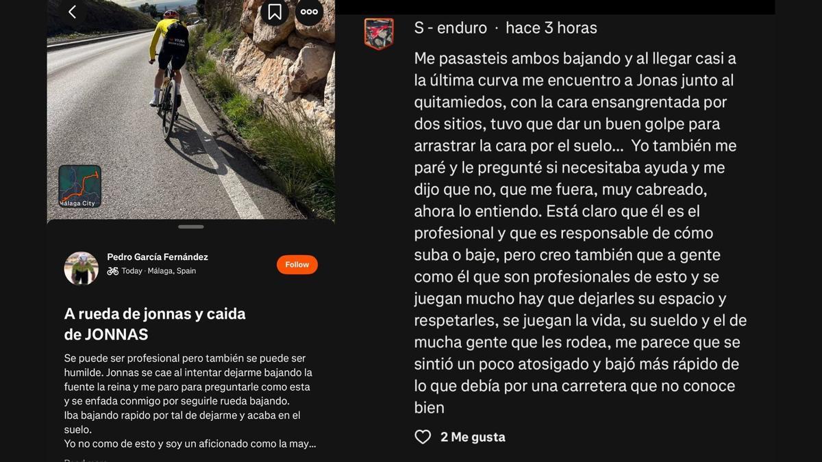 Publicaciones en Strava de dos testigos