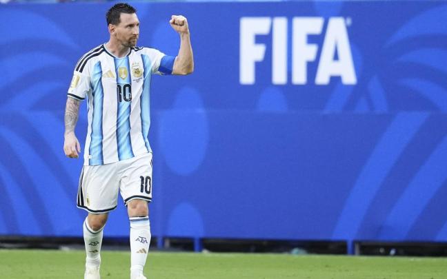 Leo Messi celebrando su gol frente a Cabo Verde en el Mundial 2026.