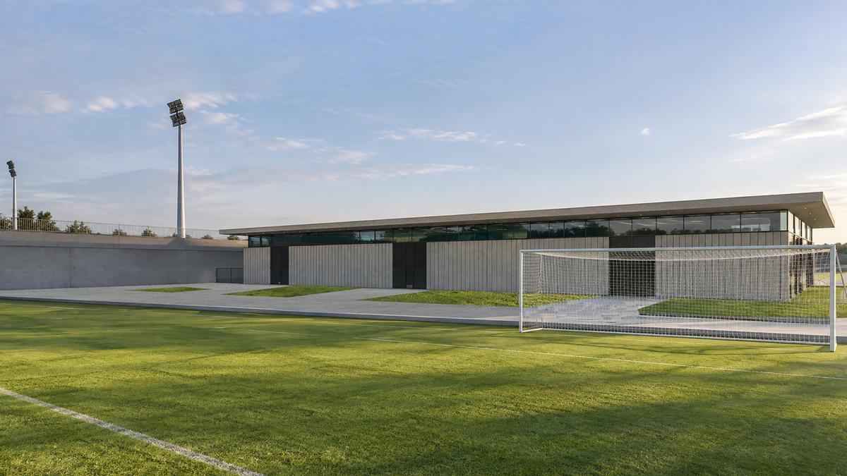 Vista del nuevo edificio en la zona superior de la zona deportiva de Garmendipe.