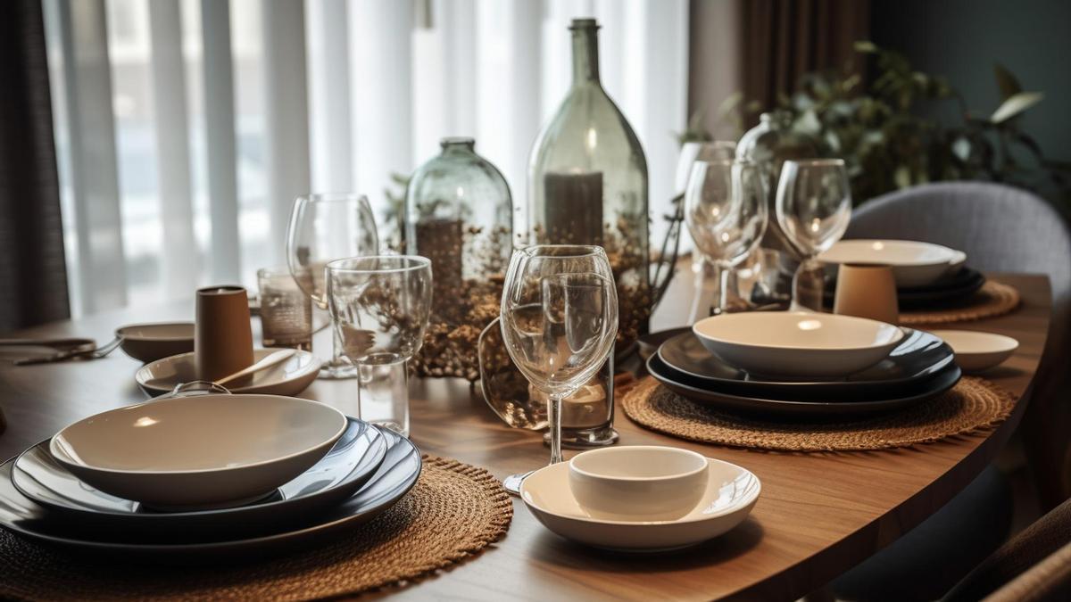 Mesa de comedor lista para acoger a los comensales.