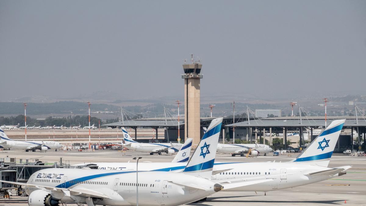 Aviones de una aerolínea israelí en el aeropuerto Ben Gurion de Tel Aviv.