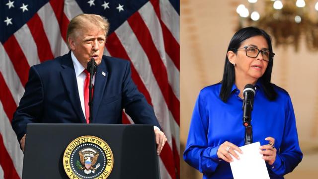 Donald Trump, presidente de Estados Unidos, y Delcy Rodríguez, presidenta encargada de Venezuela.